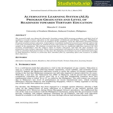 Alternative Learning System (ALS) Program Graduates And Level Of ...