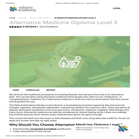 Alternative Medicine Diploma Level 3 - Adams Academy