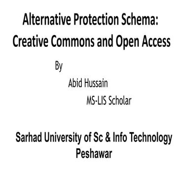 Alternative Protection Schema: Creative Commons and Open Access