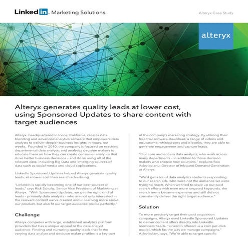 Alteryx Case Study: Generating quality leads at a lower cost with LinkedIn Sponsored Updates