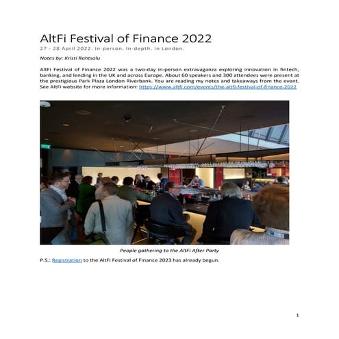 Notes from AltFi Festival of Finance 2022 in London | PDF