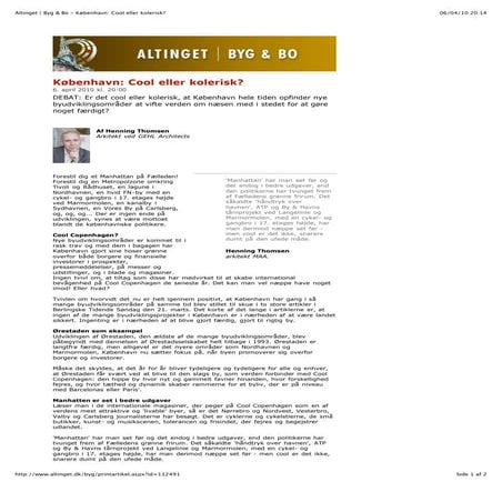 Altinget | Byg & Bo   København: Cool eller Kolerisk?