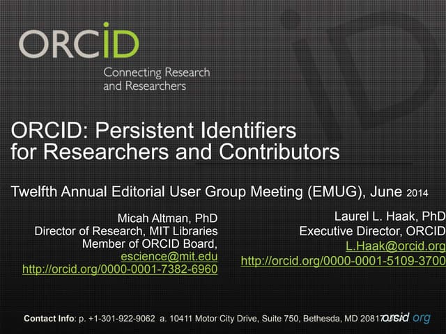 Integrating ORCID, Funding, and Institutional Identifiers