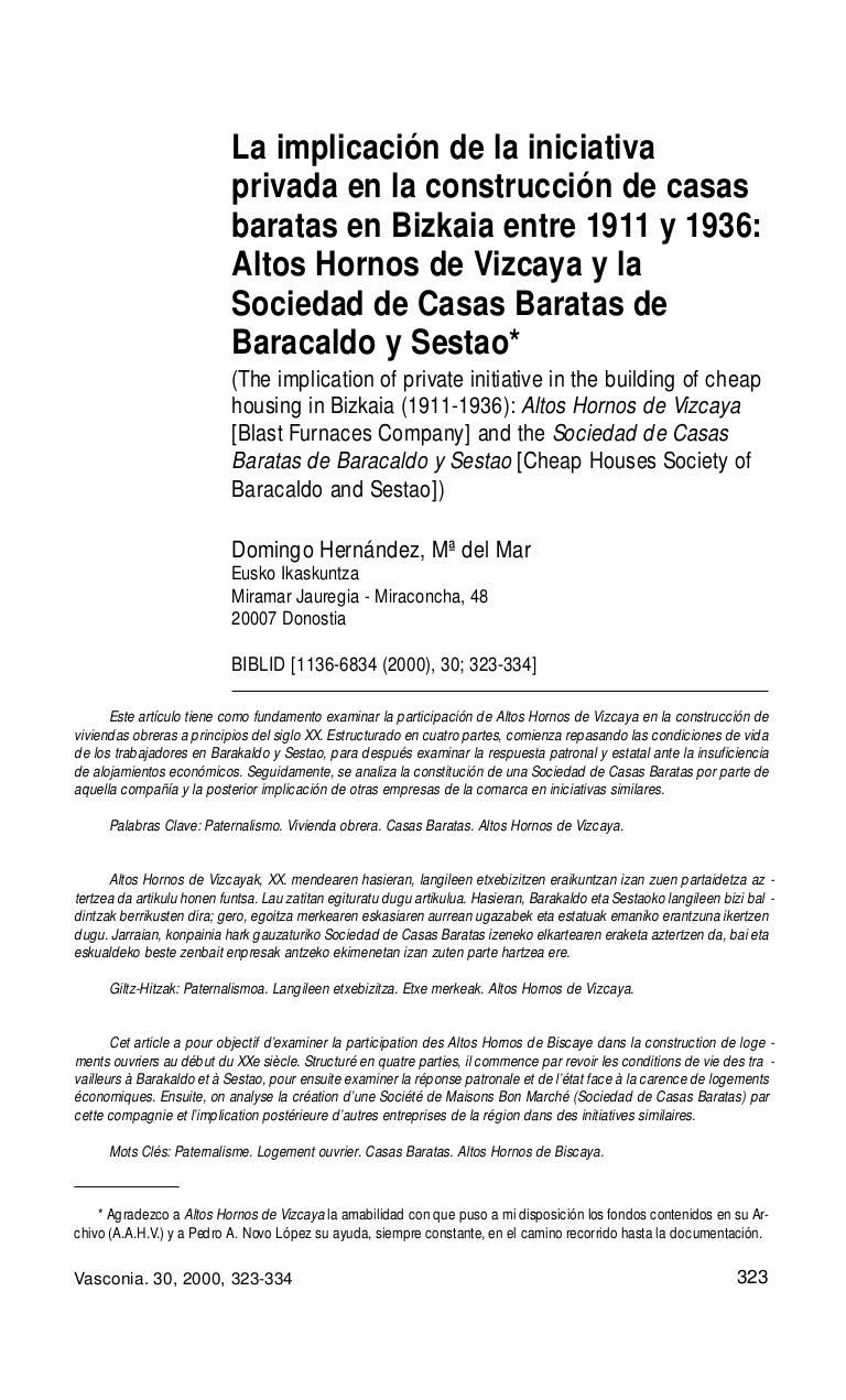 Altos Hornos De Vizcaya Y La Sociedad De Casas Baratas En Baracaldo Y…