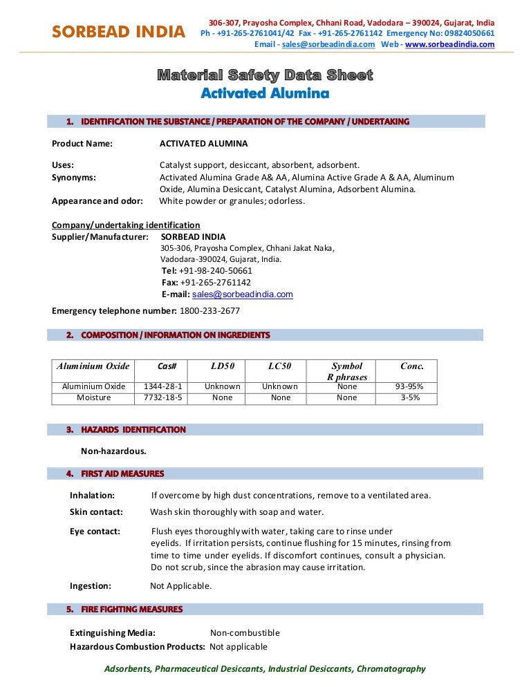 Aluminium Oxide Chromatography Msds