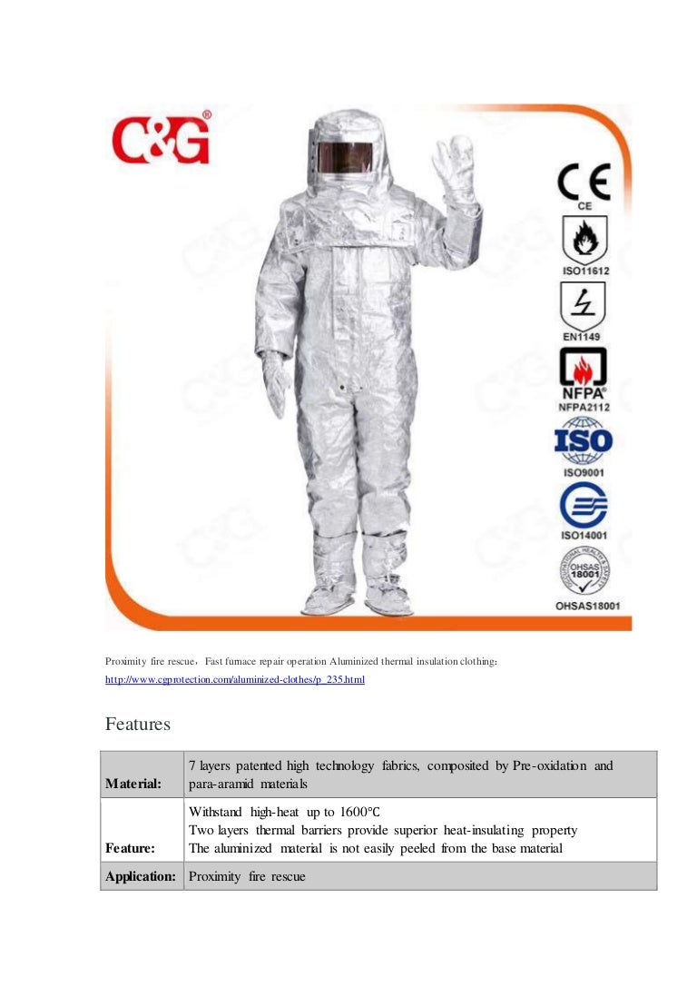 Aluminized thermal insulation clothing