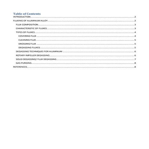 Aluminum fluxes and degassing methode