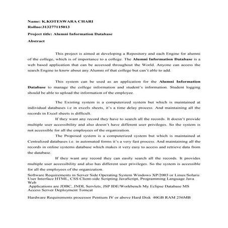 Alumni information database abstract