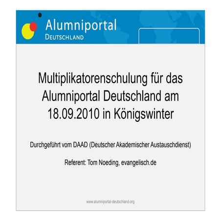 Social Media Schulung am 18.09.2010 in Königswinter (alumniportal)