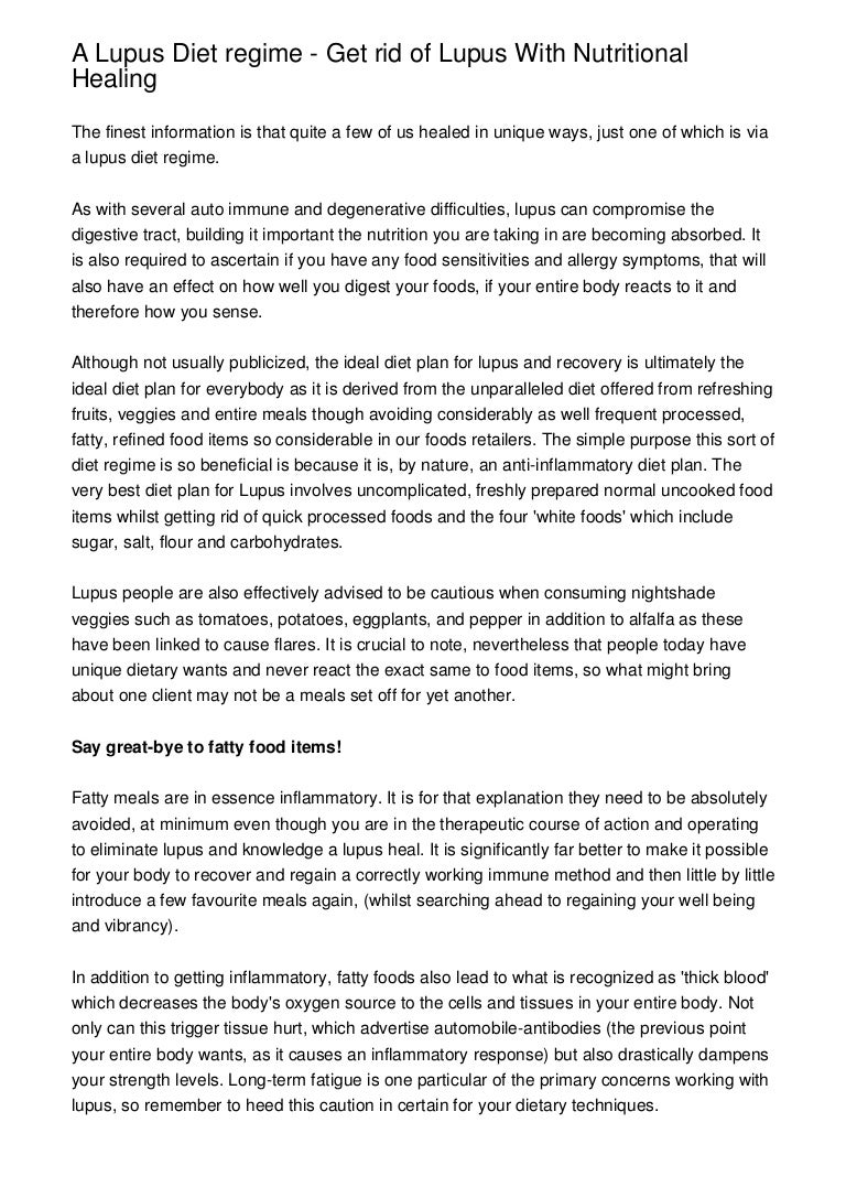 A Lupus Diet regime - Get rid of Lupus With Nutritional Healing