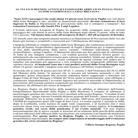 arrivi in puglia dalla gran bretagna