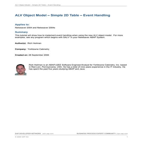 Alv object model simple 2 d table - event handling | PDF