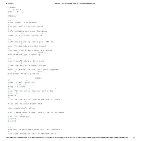 Always chords by bon jovi @ ultimate guitar | PDF