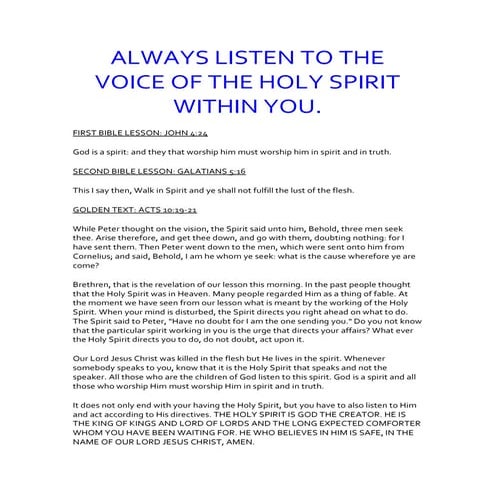 Always listen to the voice of the holy spirit within you | DOCX
