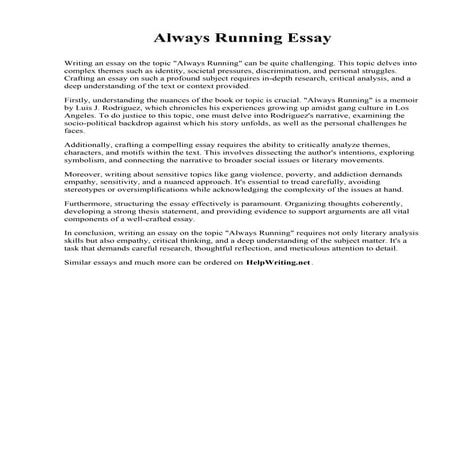 Always Running Essay. Northern Maine Community College