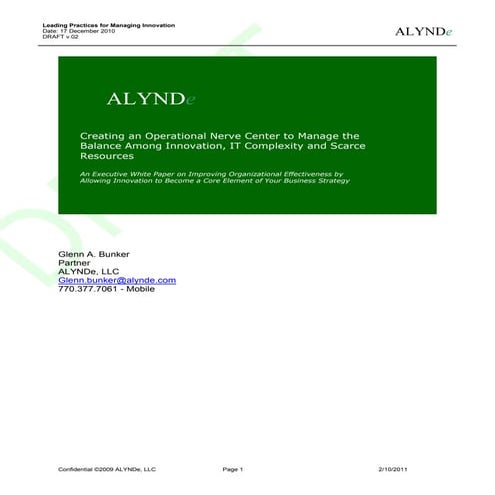 ALYNDe Whitepaper - Innovation And The CIO - Preparing For Transformation