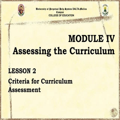 Curriculum Development:Criteria For Curriculum Assessment