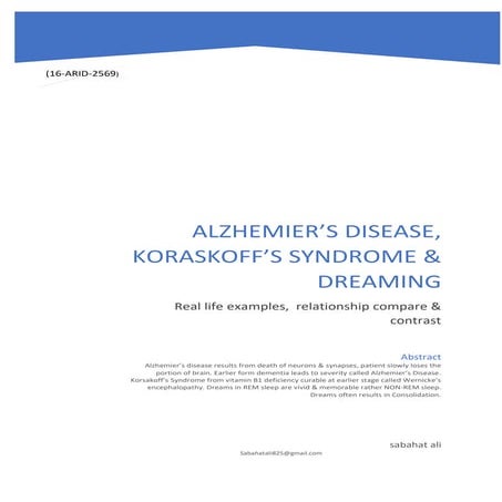Alzhemier's disease and koraskoff syndrome