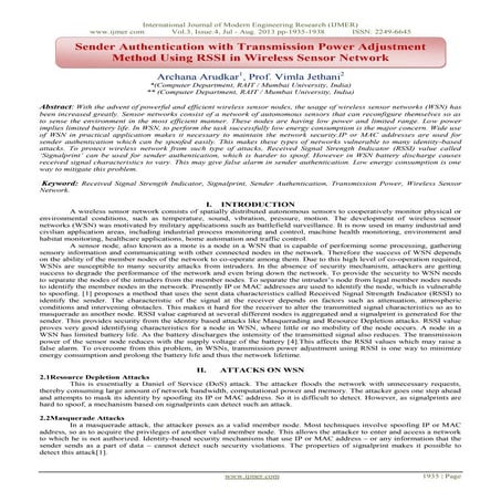 Sender Authentication with Transmission Power Adjustment Method Using RSSI in...