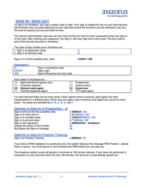 Amadeus Quick Reference Guide | PDF