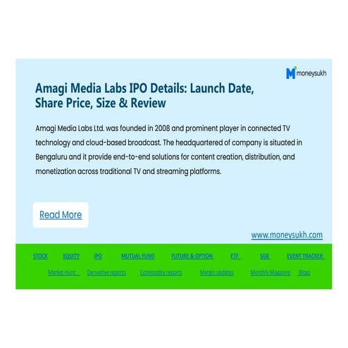 Amagi Media Labs IPO Details: Launch Date, Share Price, Size & Review | PDF