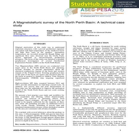A Magnetotelluric Survey Of The North Perth Basin  A Technical Case Study