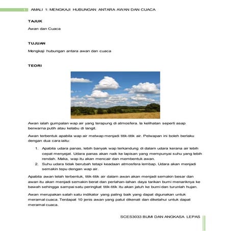 Amali 1 : Mengkaji hubungan antara awan dan cuaca