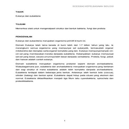 Memeriksa slaid untuk mengenalpasti struktur dan bentuk bakteria, fungi dan protista