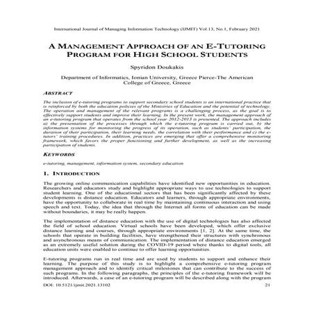 A Management Approach of an E-Tutoring Program for High School Students