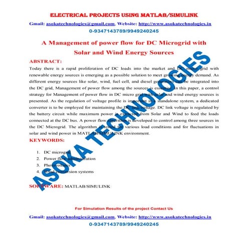 A Management of power flow for DC Microgrid with Solar and Wind Energy Sources