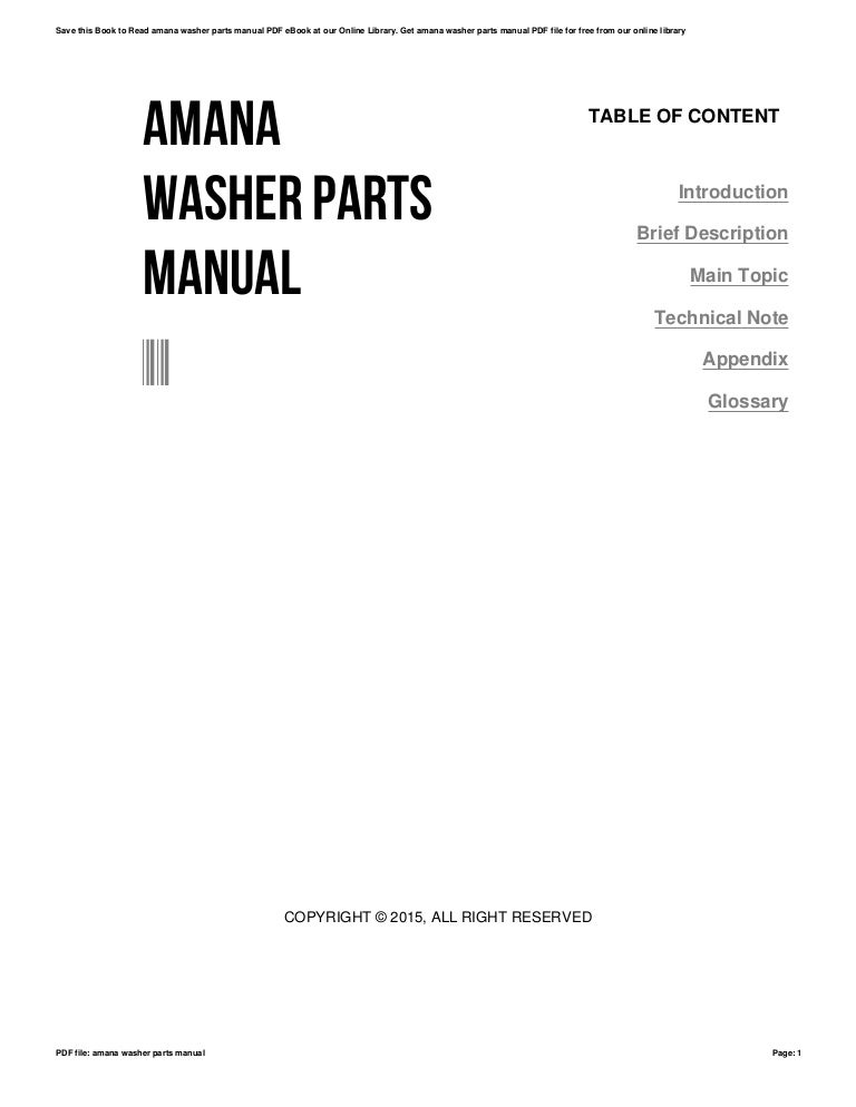 Amana washer parts manual