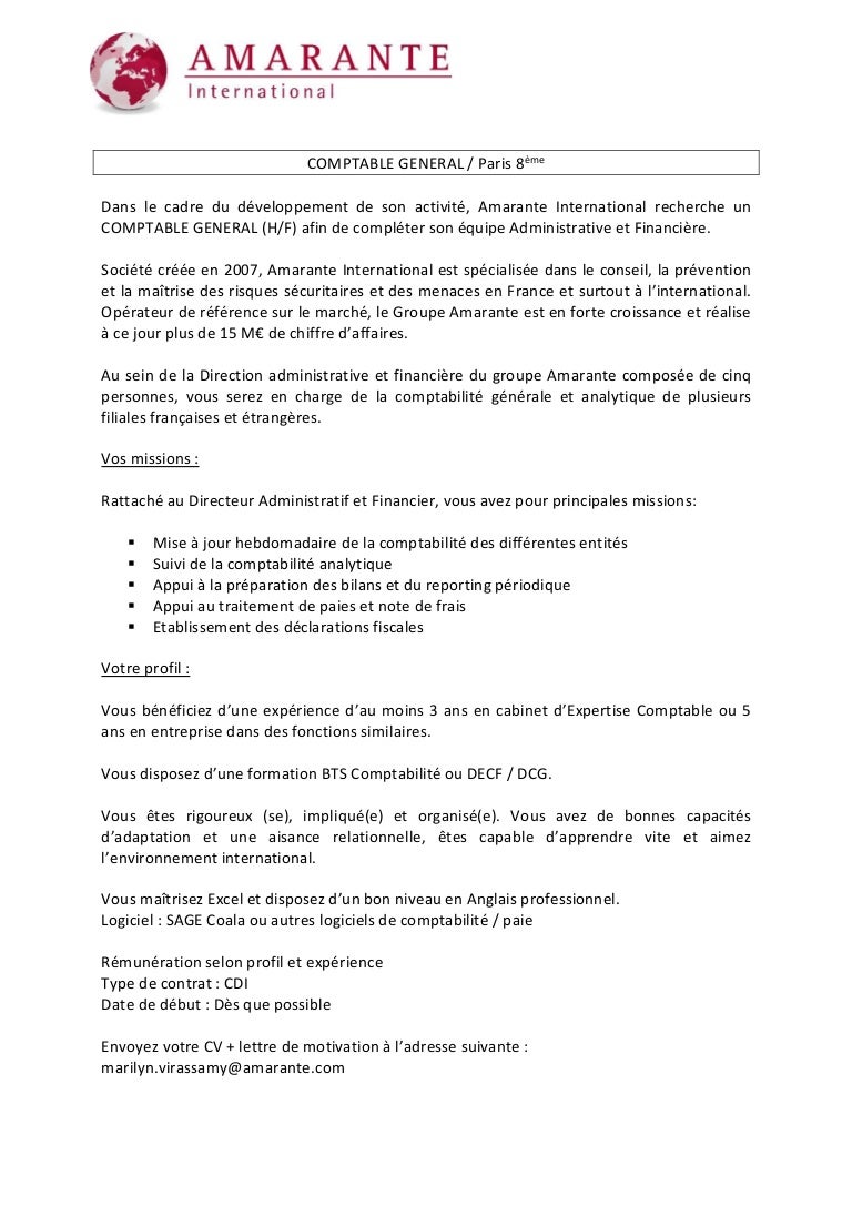 Lettre De Motivation Comptable Generale
