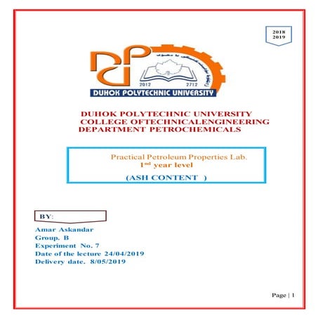 Amar petroleum lab  exp #7 ash content