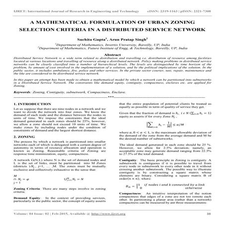 A mathematical formulation of urban zoning selection criteria in a distribute...