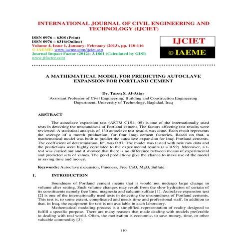 A mathematical model for predicting autoclave expansion for portland cement