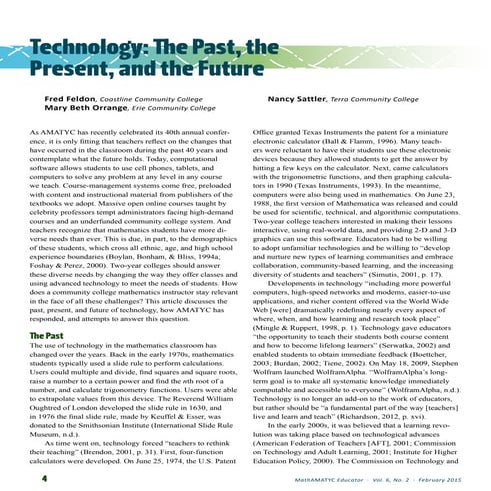 MathAMATYC Educator Vol 6 No 2 Feb 2015: Technology--The Past The Present and...