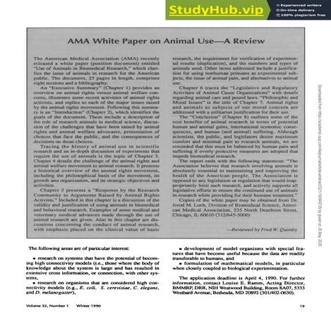 AMA White Paper On Animal Use--A Review