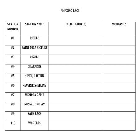 Grammar Amazing race list of activities