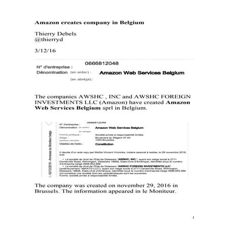 Amazon creates company in Belgium | DOC