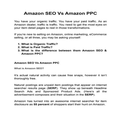 Amazon seo vs amazon ppc