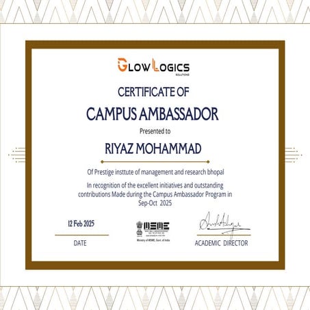 Ambassador_RIYAZ MOHAMMAD in my study computer science