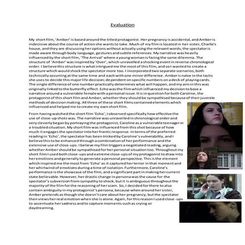 Short film NEA- 'Amber' evaluation