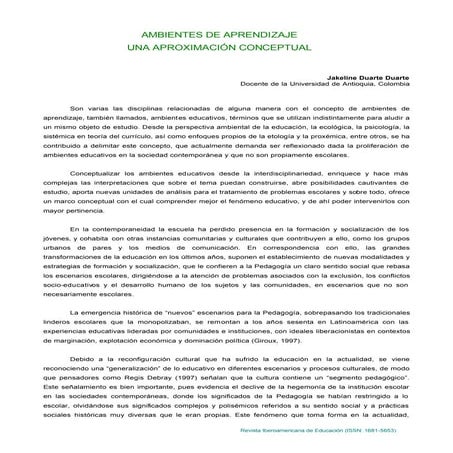 AMBIENTES DE APRENDIZAJE - UNA APROXIMACIÓN CONCEPTUAL