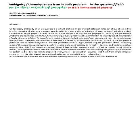 Ambiguity in Geophysics