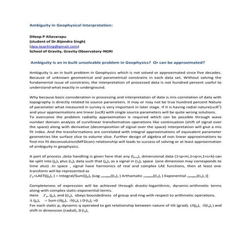 ambiguity in geophysical interpretation_dileep p allavarapu