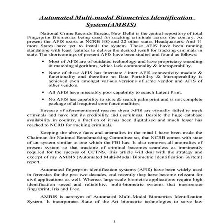 Automated Fingerprint Identification System (AFIS) | PPTX