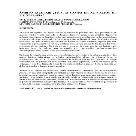 Ámbito escolar: ¿futuro campo de actuación de la fisioterapia?