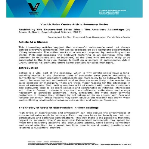 Rethinking the Extraverted Sales Ideal: The Ambivert Advantage