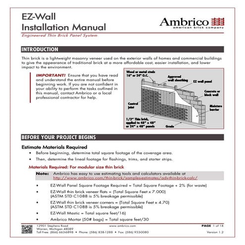 Ambrico EZ Wall Installation Manual