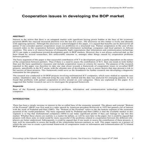 Cooperation issues in developing the BOP market